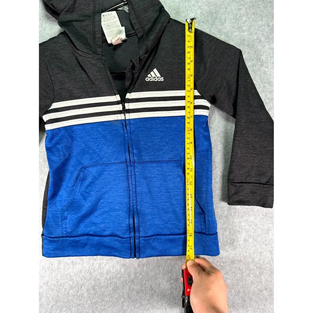 Adidas Jacket Boys 6 Black Blue Colorblock Kangaroo Pockets Long Sleeve Full Zip